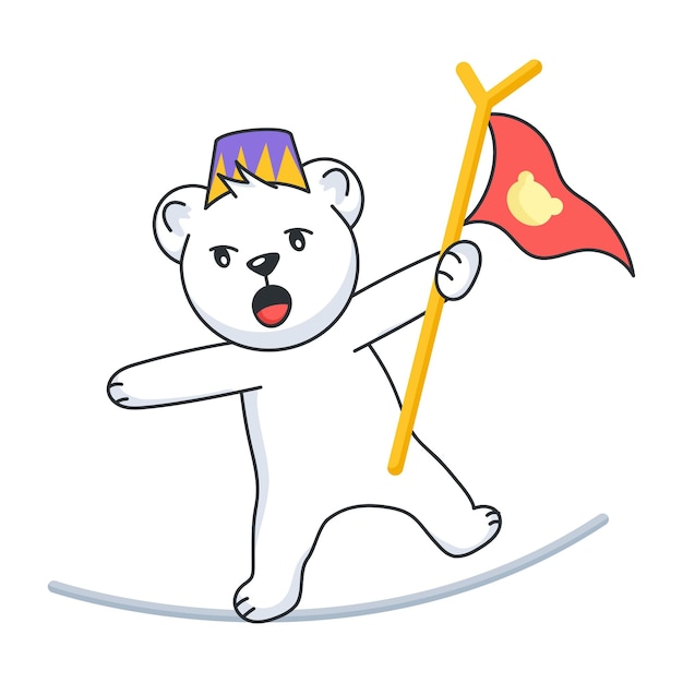 Handige doodle sticker met een beer die op een touw loopt