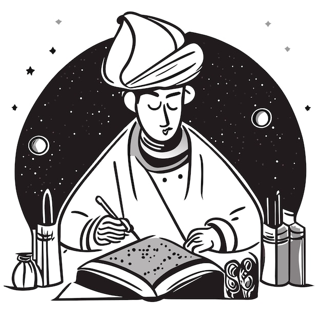 Handige jonge man met een turban met de hand getekende cartoon sticker icoon concept geïsoleerde illustratie