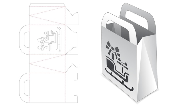 썰매와 선물 창 다이 컷 템플릿이 있는 핸들 가방