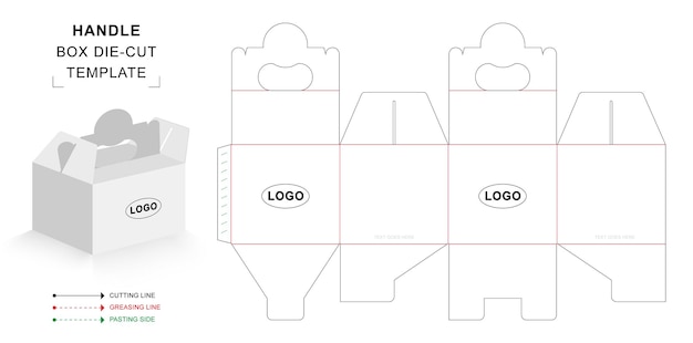 Handle box die cut template