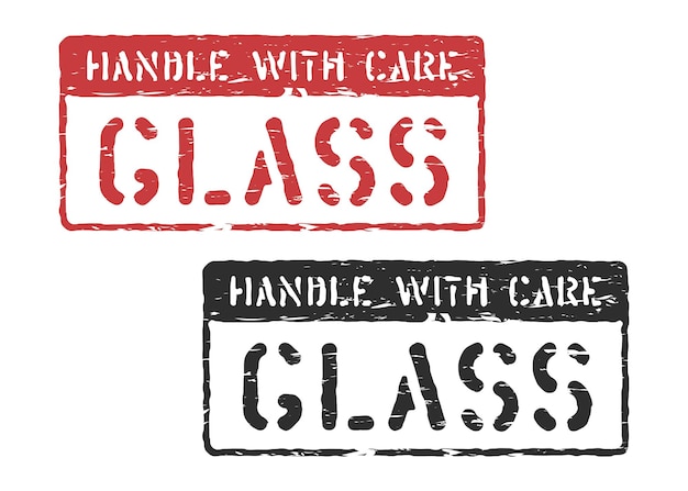 Handle with care rubber cargo stamp imprint for logistics isolated. Vector red and black Glass, Fragile box sign isolated on white background