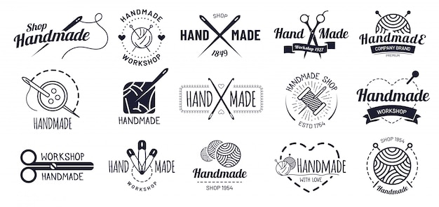 Vector handmade badges. hipster craft badge, vintage workshop labels and handcraft logo  illustration set