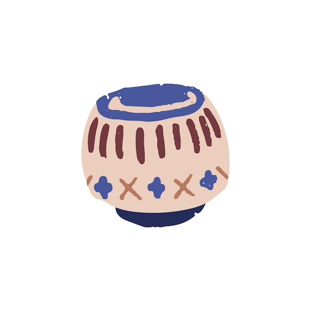 Vector handmade ceramic pot handmade ceramics art modern trendy pottery painted with enamel ornament contemporary stoneware crockery flat vector illustration isolated on white background