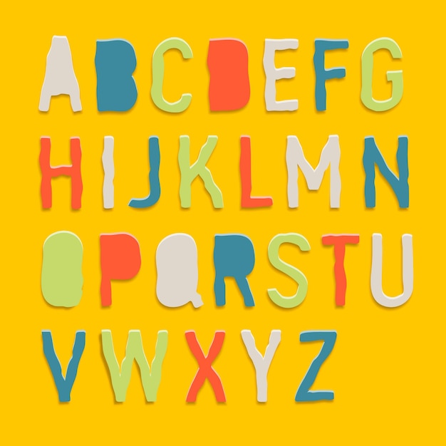 Handmade colorful kids paper crafting alphabet vector illustration
