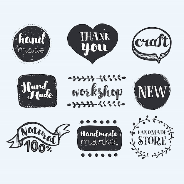 Vector handmade, crafts workshop, made with love icons