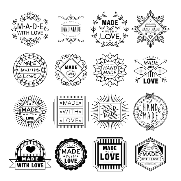 Vector handmade emblems in linear style set