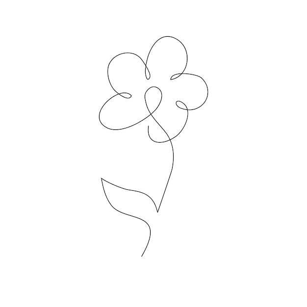 Handmade line drawing of graceful flower abstract fashion floral drawing with continuous line stock flower and leaves on isolated white background Vector graphic illustration