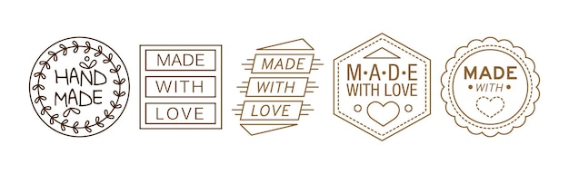 Handmade and made with love emblem and label vector set