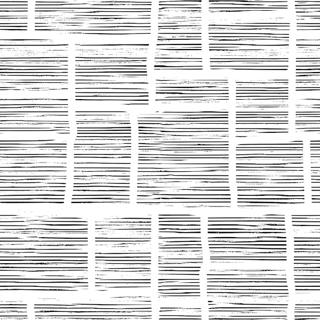 Handmade seamless pattern black chaotic stripes on white background