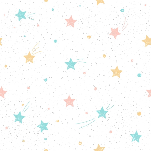 Vector handmade star seamless pattern background. abstract blue, yellow and pink colored pattern for card, invitation, wallpaper, album, scrapbook, holiday wrapping paper, textile fabric, garment, t-shirt