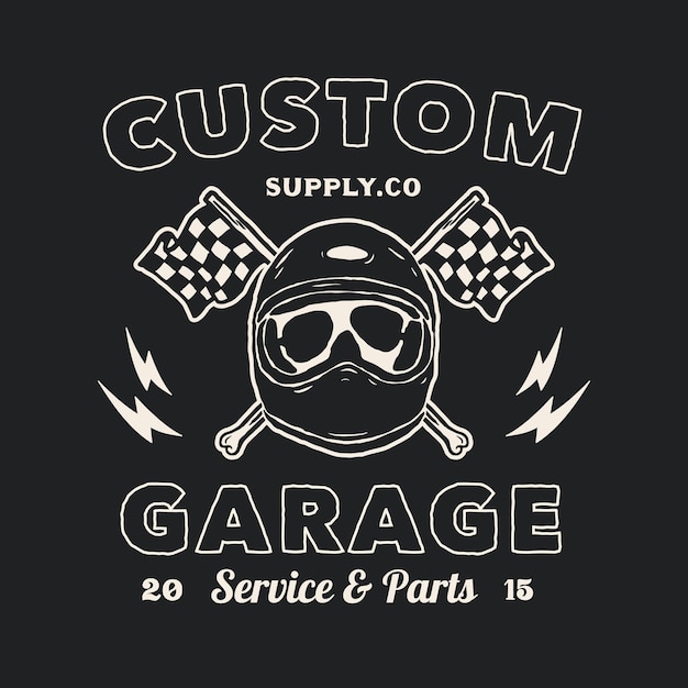Distintivo del logo del garage della moto d'epoca di vettore fatto a mano