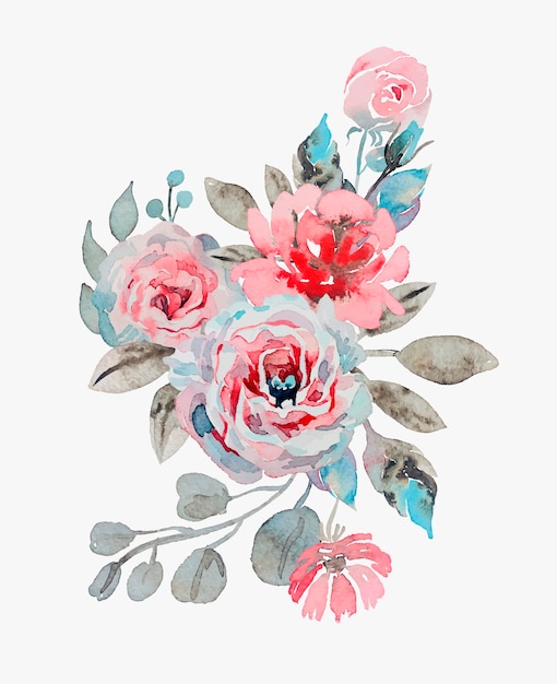 Vector handmade watercolor bouquet of flowers