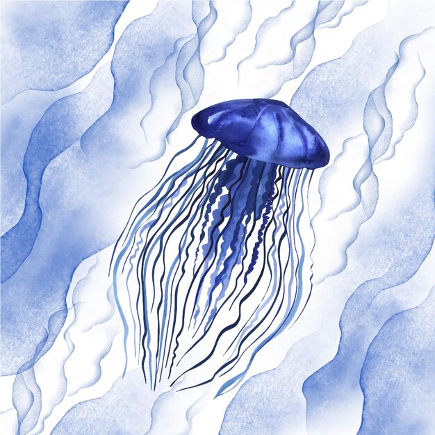 Handmade watercolor illustration of an oceanic jellyfish