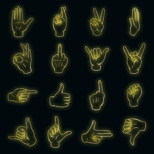 Handpictogrammen instellen vector neon