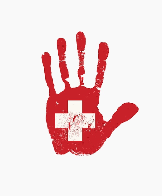 Vector handprint in colors of switzerland flag