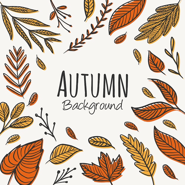 手描きの秋の背景の葉を持つ