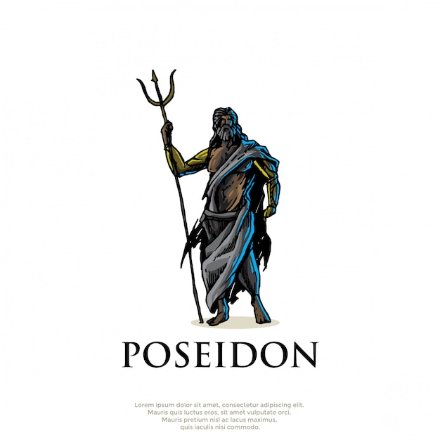 handrawn greek god poseidon logo  