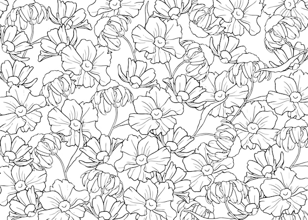 Vector handrawn outlines flowers background