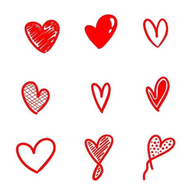 Handrawn red hearts vector