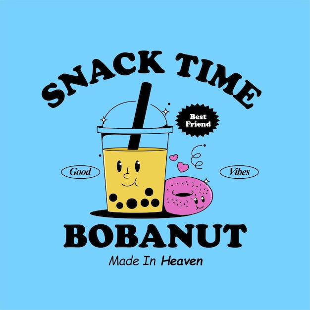 Handrawn trendy cartoon boba amp donut logo