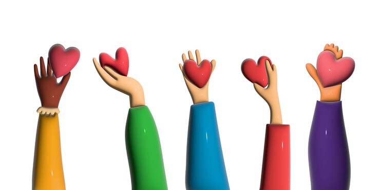 Vector hands 3d illustration the hand holds the heart multinational