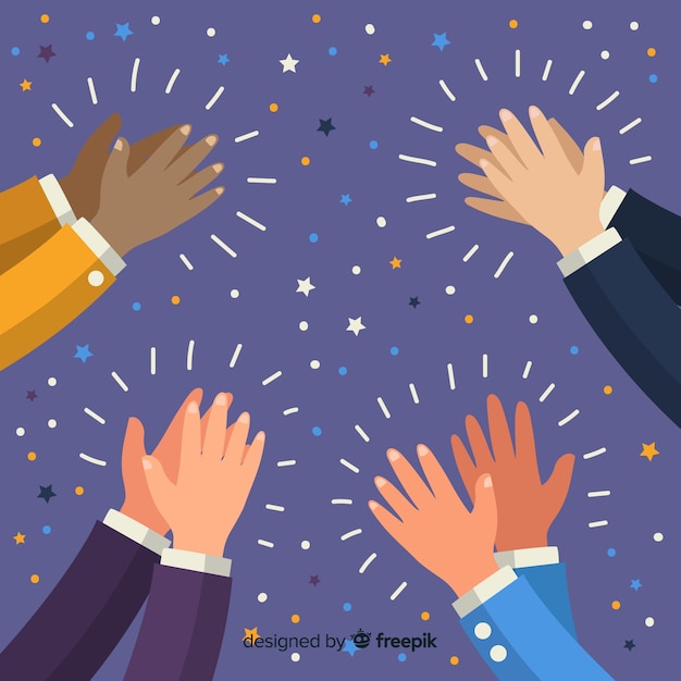 Vector hands applauding with confetti background