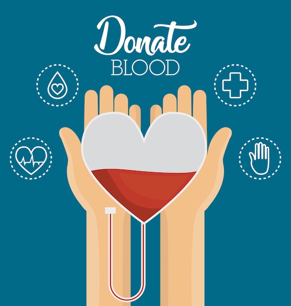 hands and blood bag in heart shape icon 
