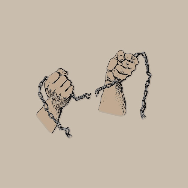 Vector hands breaking chains free freedom retro logo vintage illustration template design vector elements