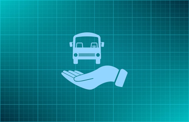 Mani sul simbolo di trasporto sicuro dell'autobus illustrazione vettoriale su sfondo blu eps 10