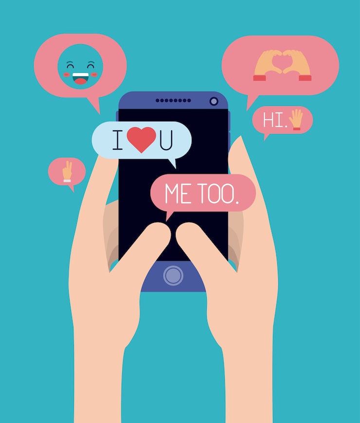 Vector hands chating with smartphone