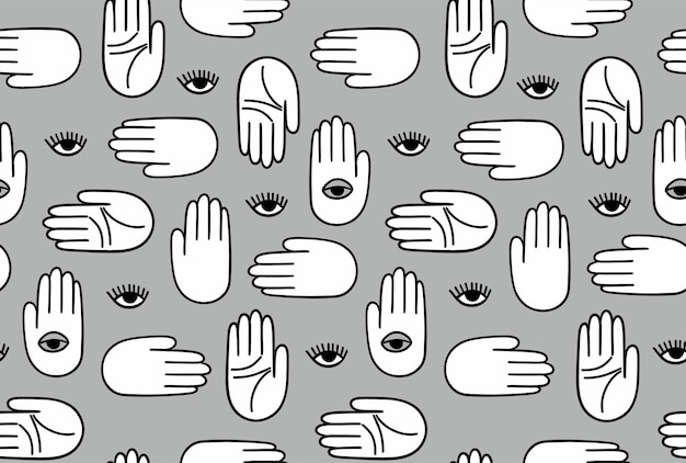 Hands chiromancer esoteric seamless vector pattern Mystic doodle background