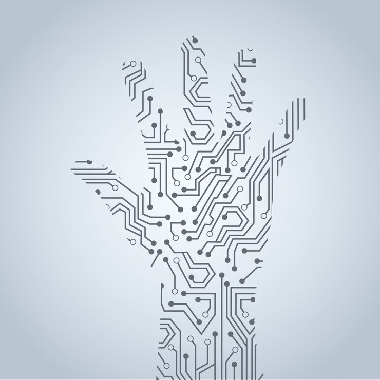 Vector hands circuit over gray background vector illustration 