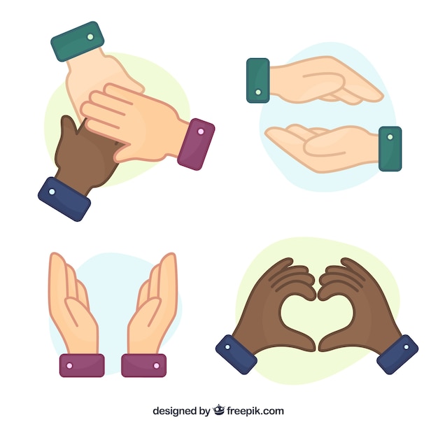 Vector hands collection with different poses in flat syle