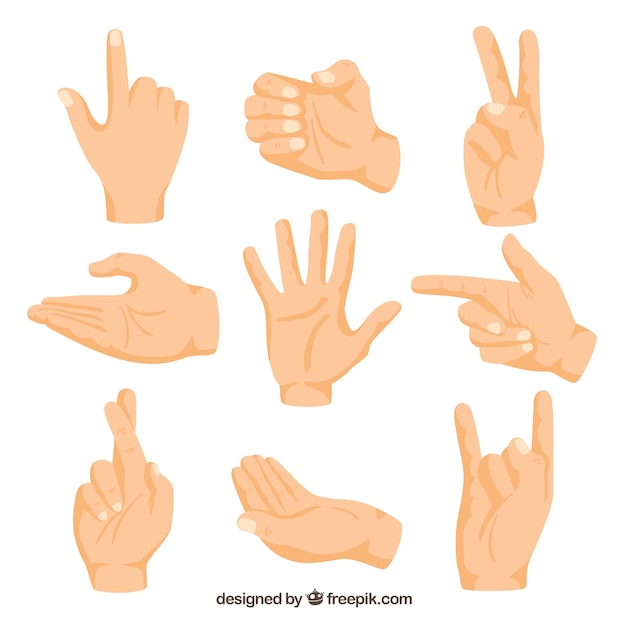 Vector hands collection with different poses in hand drawn style