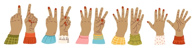 Hands count counting on the fingers Hand gesture vector illustration isolated Numbers on the hands