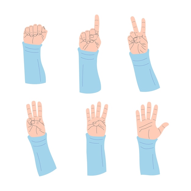 Hands counting by showing fingers Hand drawn vector illustration