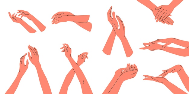 Vector the hands of different positions are intertwined different poses graceful neat movements