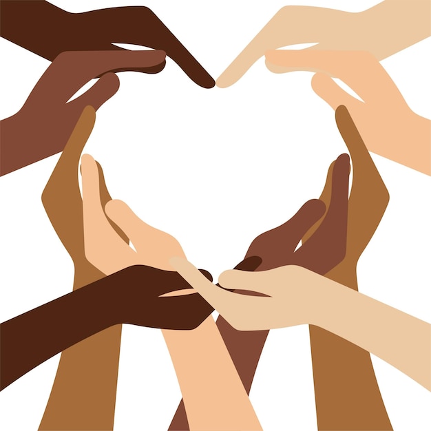 Vector hands of different races forming a heart illustration