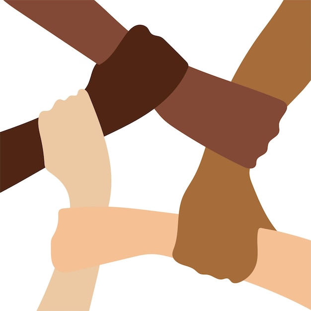 Vector hands of different races holding together illustration