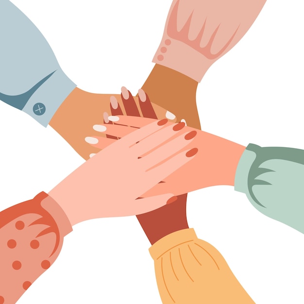 Hands of different races and skin colors combined Support and help concept Illustration icon