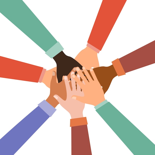 Vector hands of diverse group of people putting together