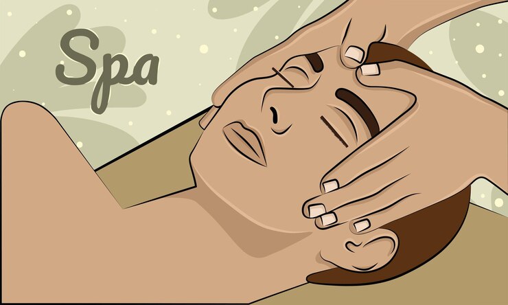 Hands doing a facial massage on a man Spa