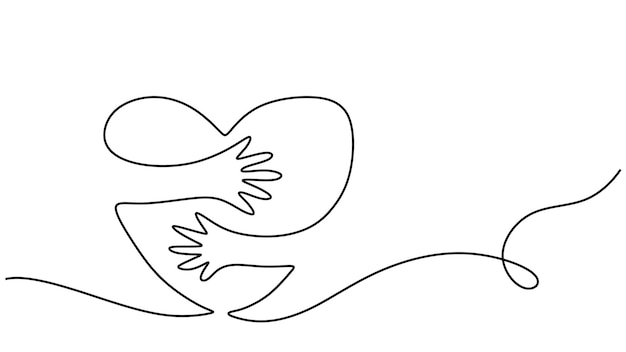 Hands embracing heart with love vector illustrator continuous one line drawing of hug love symbol