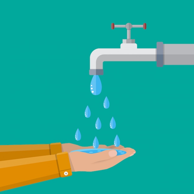 hands under falling water out of tap