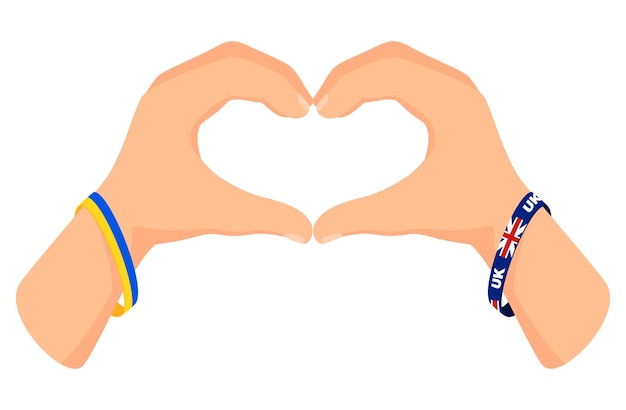 Hands folded in abstract heart friendship and love with united kingdom vector illustration