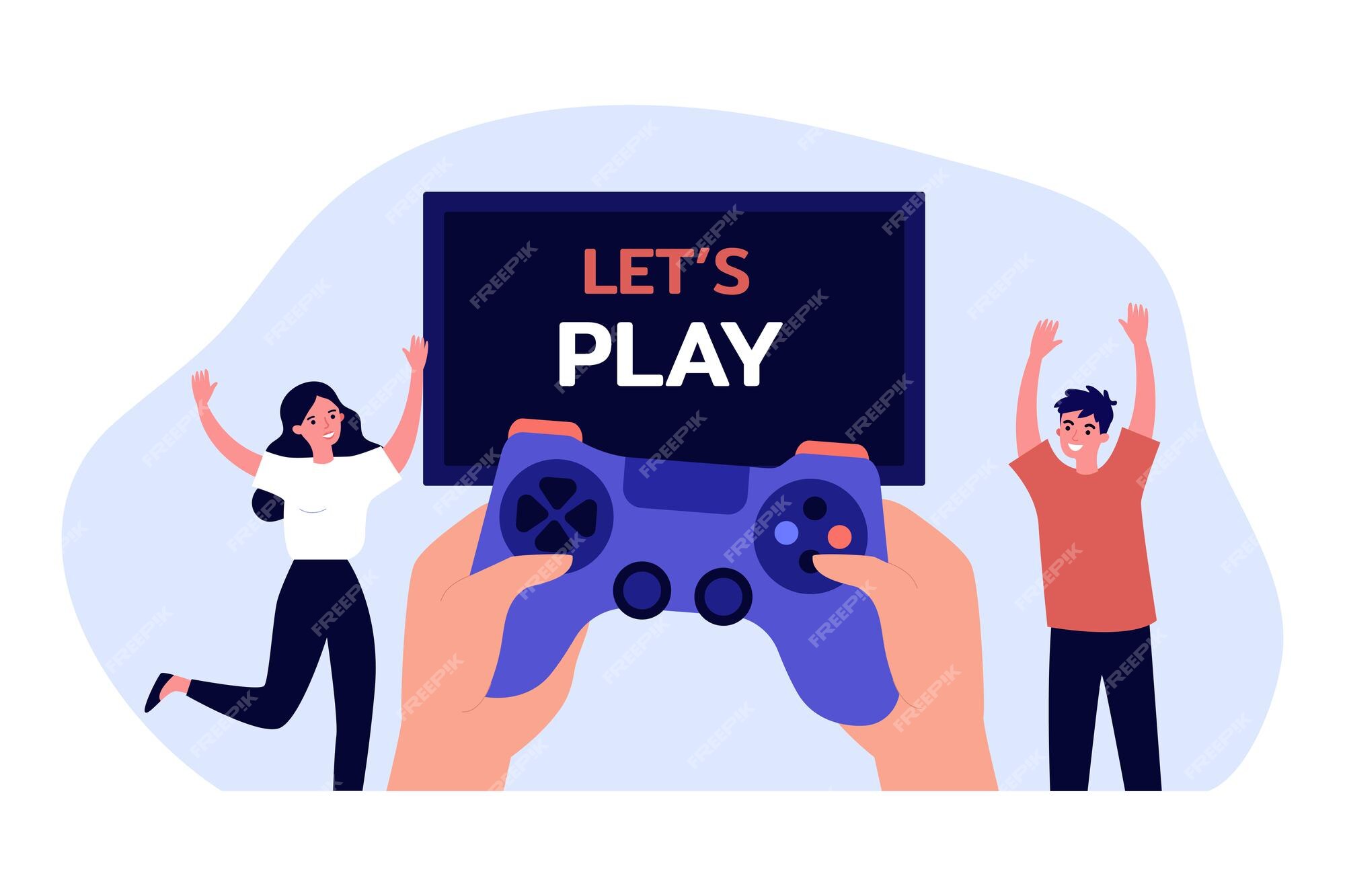 Premium Vector  Hands play online games with play station online