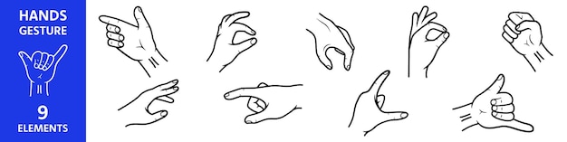 Hands gesture set Hands showing set Linear style Vector illustration