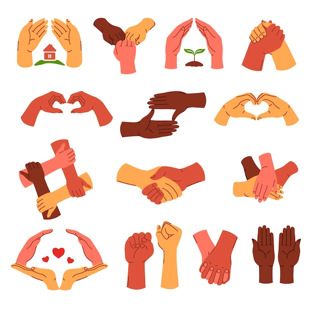 Hands gestures and symbols unity and love vector