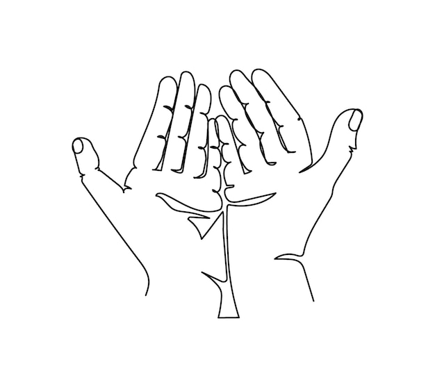 Hands giving gesture one line art. Continuous line drawing of gesture, hand, open palms, help. Hand drawn vector illustration.