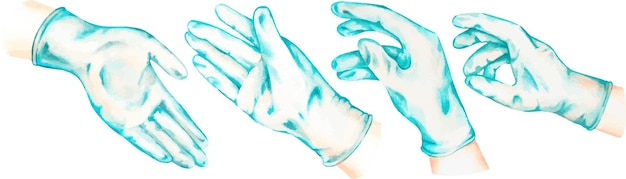 Hands in gloves set Watercolor illustration